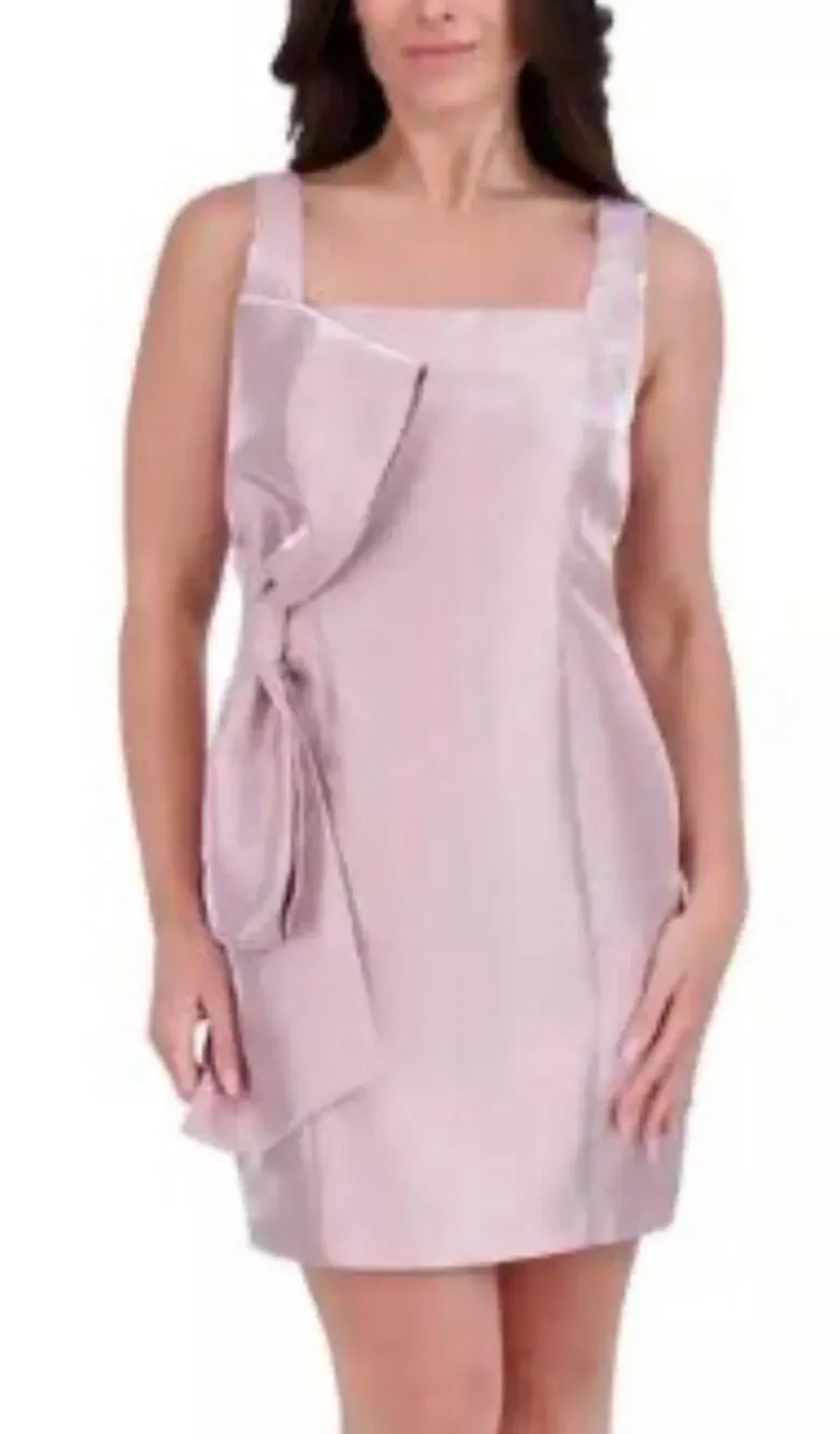 Kensie Dusty Pink Sleeveless Square Neck Shimmer Twill Bow Mini Dress 8 NWT